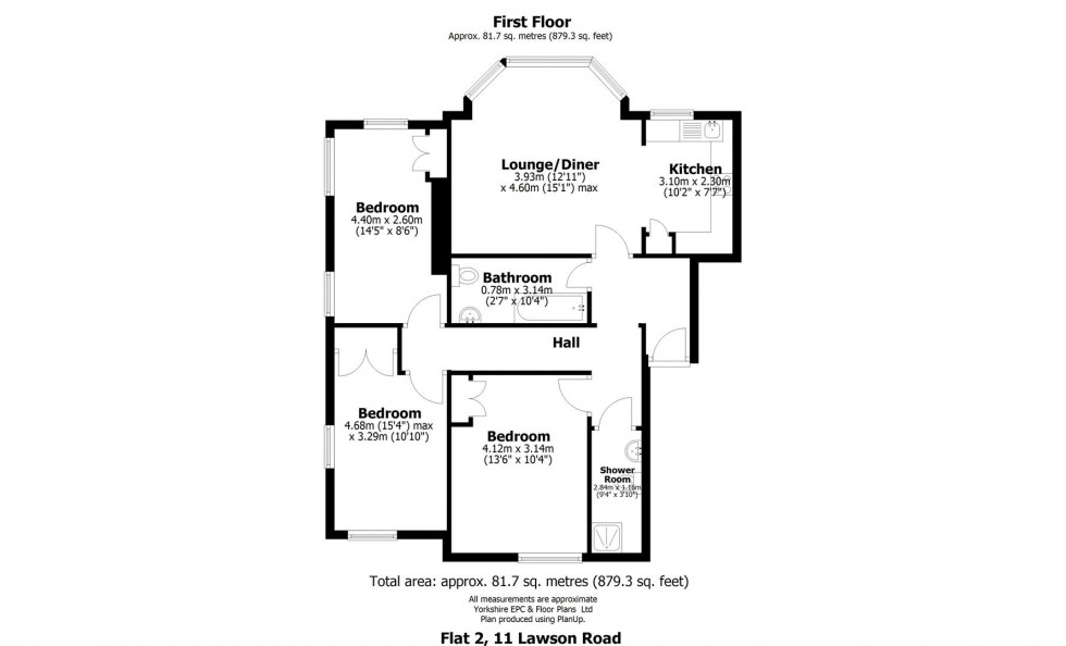 Floorplan for Flat 2, 11 Lawson Road, Sheffield