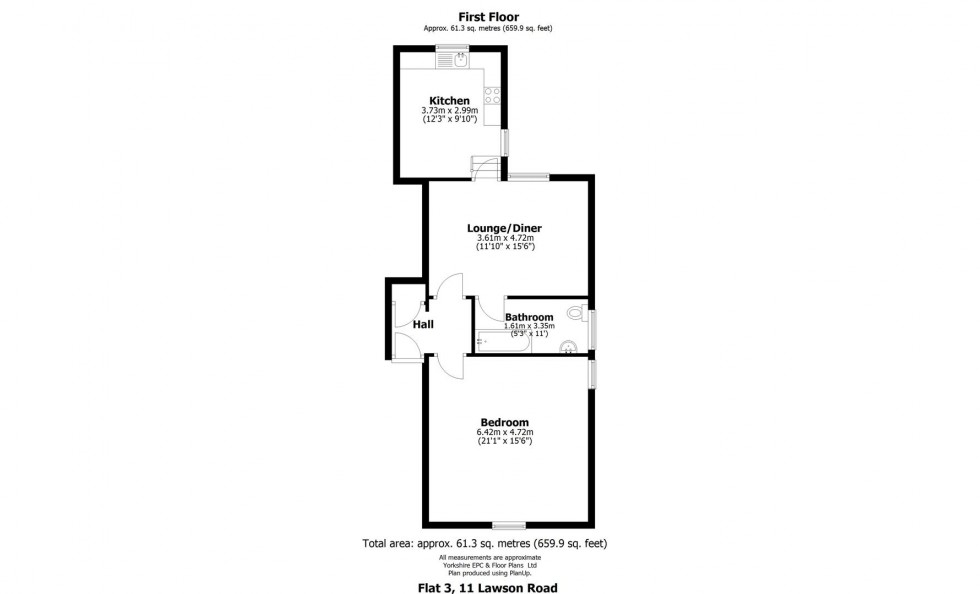 Floorplan for Flat 3, 11 Lawson Road, Sheffield