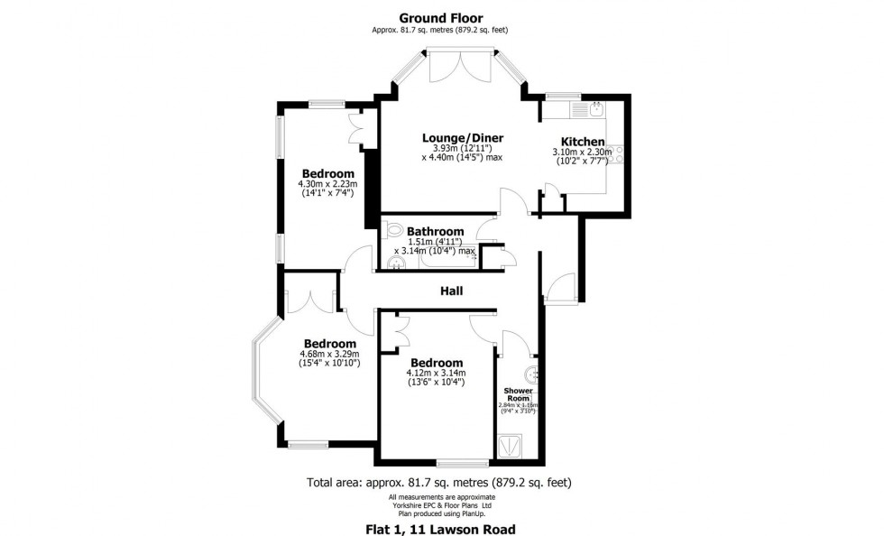 Floorplan for Flat 1, 11 Lawson Road, Sheffield