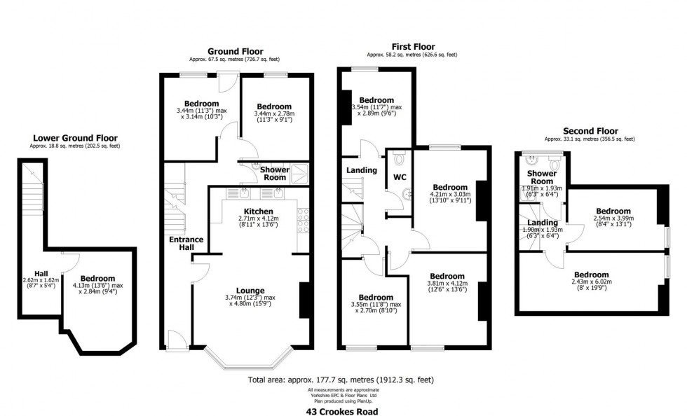 Floorplan for 43 Crookes Road, Broomhill, Sheffield