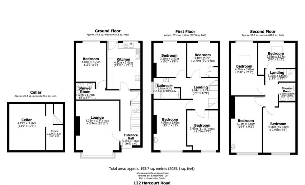 Floorplan for 122 Harcourt Road, Sheffield