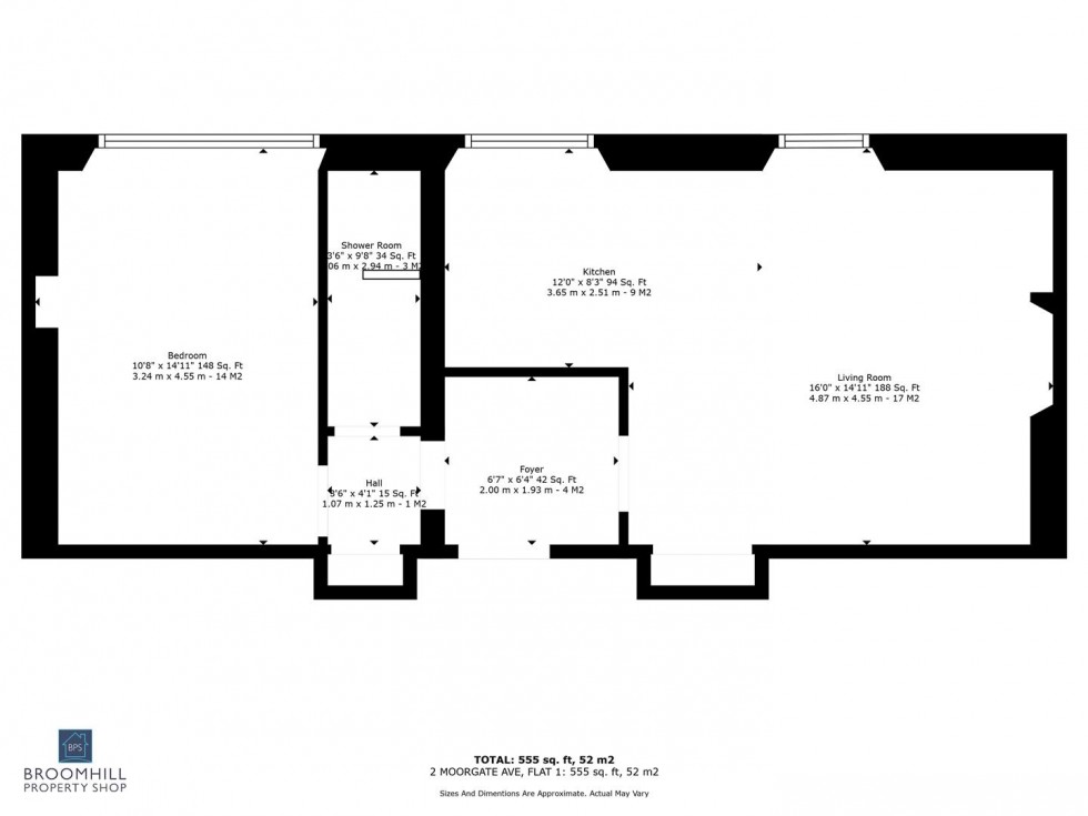 Floorplan for Flat 1, 2 Moorgate Avenue, Crookesmoor